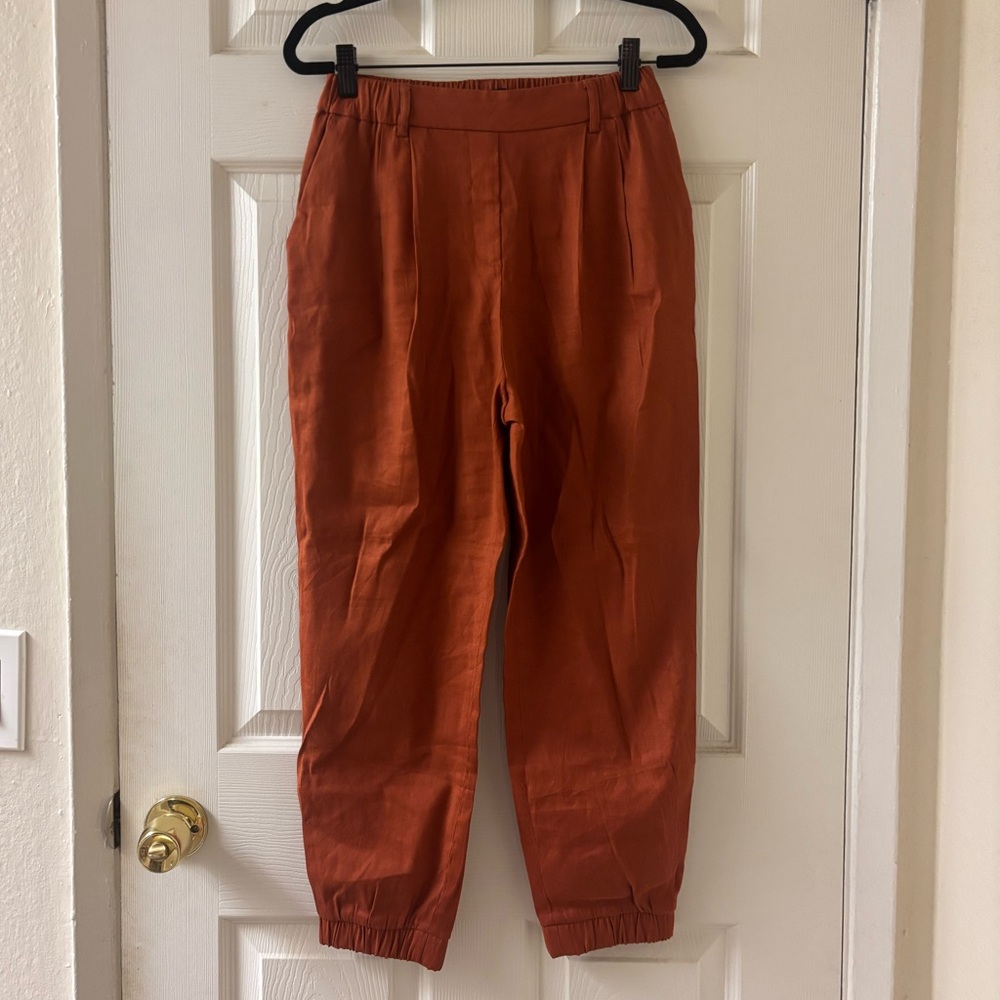 Express Linen Blend Burnt Orange Joggers